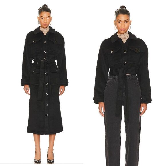 Lovers And Friends Declan Twofer Coat black convertible cropped long Revolve - Picture 1 of 15